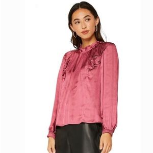 NWOT Anthropologie Current Air silky satin ruffle tie top raspberry blouse small